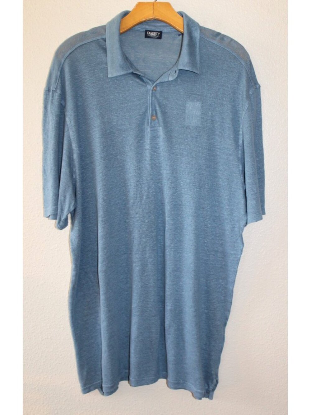 Faherty Reserve Mens Blue Short Sleeve Linen Polo Shirt L NWT Flaw